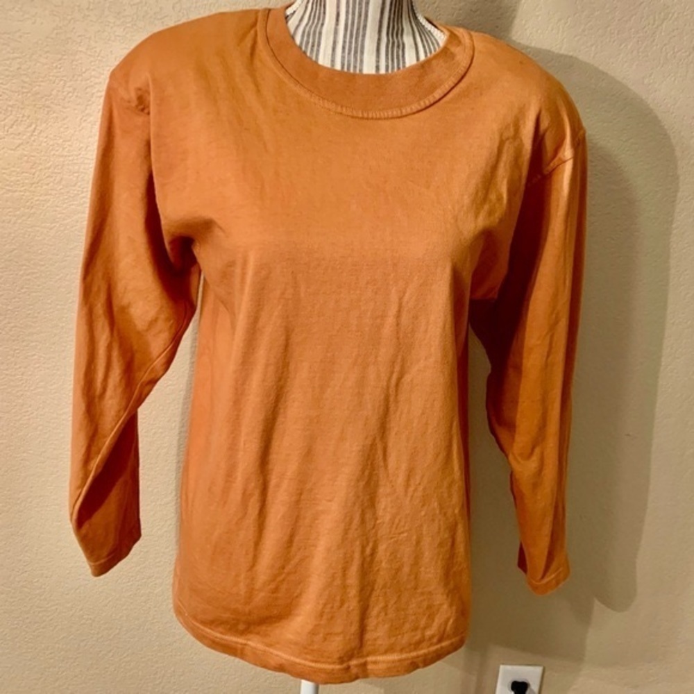 Vintage 100% Cotton T-Shirt Small Orange Shoulder Pads 90s CW Clifford & Wills